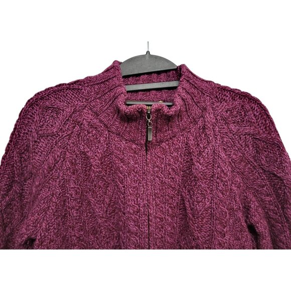 Inis Crafts Merino Wool Aran Cable Knit Zip Cardigan Sweater - Picture 4 of 12